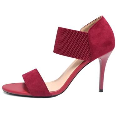 Imagem de AIUZO Sandálias Femininas De Salto Alto Aberto Borgonha, 3,5 Polegadas, Agulha, Sexy, Com Elástico, Até O Tornozelo, Para Trabalho Diário, Festa À Noite, Tamanho 8