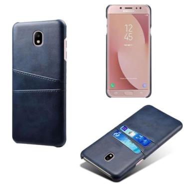 Imagem de Capas Compatível com Samsung Galaxy J7 Pro,Caso de couro PU-Tampa de telefone a prova de choque com 2 slots de cartão,Proteção anti-impressão digital e anti-gota-Blue