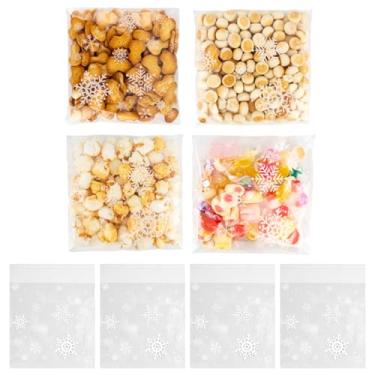 Imagem de 100 unidades de sacos de guloseimas de celofane de inverno (5,5 x 5,5 polegadas) transparente Natal floco de neve doces biscoitos saque sacos de presentes bolsas a granel para lembrancinhas de festa