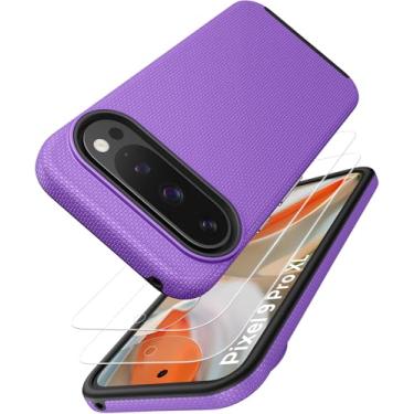 Imagem de Vihibii Capa para Google Pixel 9 Pro XL com 2 películas de vidro temperado, textura antiderrapante agradável à prova de choque, proteção de camada dupla, capa de telefone de silicone para Google Pixel