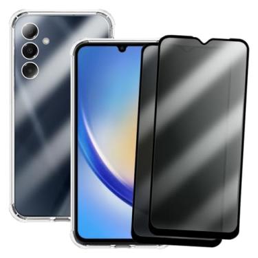 Imagem de Kit Capa + 2 Películas de Privacidade 3D para Samsung Galaxy A34 5G | Anti-Impacto | Transparente | Capinha Transparente + Película Anti Espião Para Samsung Galaxy A34
