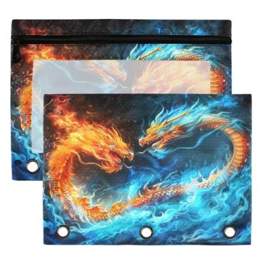 Imagem de Pastilhas para fichário de dragão de gelo azul fogo vermelho 3 anéis para meninos meninas escola escritório faculdade suprimentos dinossauro lenda relâmpago lápis bolsa bolsa bolsa com janela