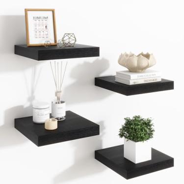 Imagem de Fun Memories Prateleiras flutuantes para parede – Prateleiras quadradas de 19 cm com suportes invisíveis, prateleira de parede pequena preta para sala de estar, banheiro, quarto e decoração de cozinha