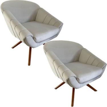 Imagem de Kit Duas Poltrona Giovana Base Giratória Ferro e Madeira em Sued Premi