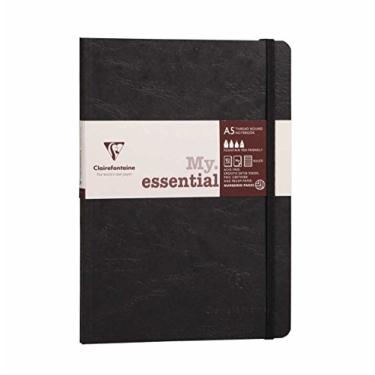 Imagem de Clairefontaine 793461C Coleção Age Bag A My.Essential Caderno elástico costurado preto - A5 14,8 x 21 cm - 192 páginas numeradas forradas - 90 g de papel marfim - Capa de cartão brilhante de couro de