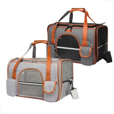 Imagem de Bolsa De Transporte Pet Luxo Em Couro 50x30x29 P/Cães Gatos (Cinza Claro)