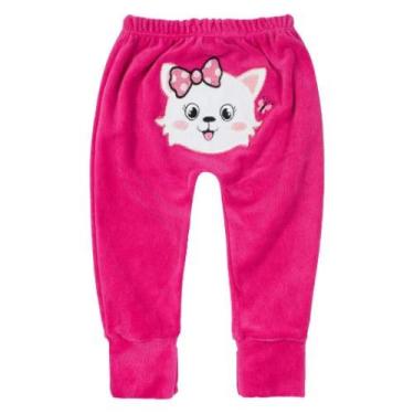 Imagem de Calça Plush para Bebê Com Pé Reversível Bumbum Bordado Gatinha Pink - 