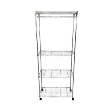 Imagem de Estante De Aço Cromada Vghome 4 Prateleiras 1,85M Cabideiro