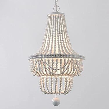 Imagem de Lustre, Lâmpada Retro Com Contas De Madeira, Lustre De Contas Rústico Iluminação De Fazenda, 6 Suportes De Lâmpada E14, Luminária De Sala De Estar Com Contas Internas