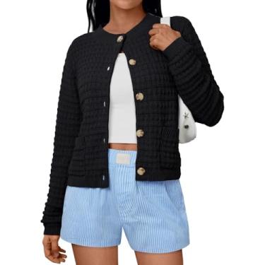 Imagem de Suéteres Cardigan Para Mulheres Roupas De Outono Casuais Jaquetas Leves Botões Moda Casacos Macios, Black, L