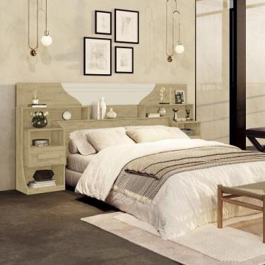 Imagem de Cabeçeira Box Fenix Casal 140  - Teka/Off White - Fenix Moveis