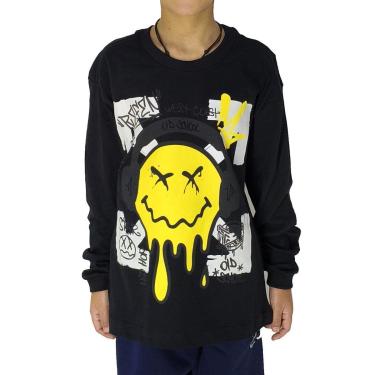 Imagem de Camiseta Infantil Manga Longa Refen Emoji X Preto RFN-032-Masculino