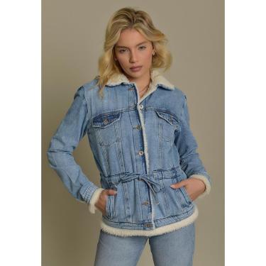 Imagem de Jaqueta Parka Jeans Feminina Forrada em Sherpa Claro-Feminino