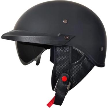 Imagem de Capacete Aberto Alemão Vintage Motocicleta Retro Meio Capacete Ece Aprovado Com Protetor Solar Boné De Beisebol Capacete Adulto Homens Mulheres Boné Crânio Para Scooter Ciclomotor, 4, L