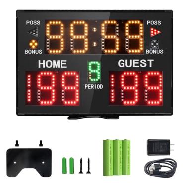 Imagem de GAN XIN Placar eletrônico de basquete com campainha, placar digital com controle remoto, marcador de pontuação portátil alimentado por bateria interna e externa para multiesportes e jogos (preto)