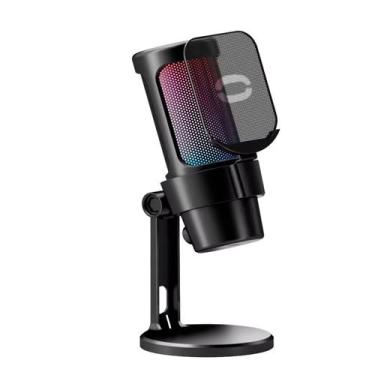 Imagem de Microfone Condensador Gamer De Mesa Com Led Rgb Usb-c - Tomate, Preto