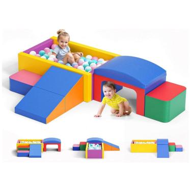 Imagem de Blocos de Espuma Lischwert para Bebês, Túnel e Blocos Dobráveis, Brinquedos de Escalada e Piscina de Bolinhas para Crianças de 1 a 3 anos.