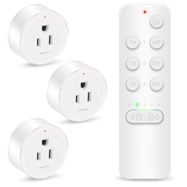 Imagem de GREENCYCLE Tomada de controle remoto, interruptor de temporizador remoto, tomada de interruptor de luz, alcance de 152 m, 15A/1500W, para luzes, ventiladores, luzes de Natal, eletrodomésticos