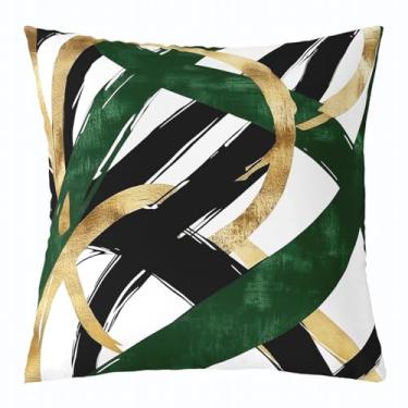 Imagem de Manfei Capa de almofada infantil com linhas geométricas, arte de listras abstratas, dupla face, grafite moderno, preto, dourado, cama, sofá, capa de almofada, 40,64 cm x 40,64 cm