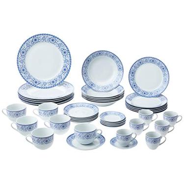 Imagem de Aparelho De Jantar 42pc De Porcelana Super White Sintra Mail Box Lyor Branco E Azul Único