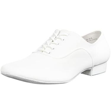 Imagem de Linodes Sapatos Oxford Respiráveis Para Dança Latina Masculina, Sola De Couro 1 Polegada, Sapato Salão, Salsa, Tango, Valsa, Branco, 12,5 M