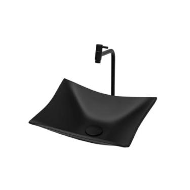 Imagem de Kit Cuba/Pia de Vidro + Torneira Link + Valvula Click Up inteligente Preto Fosco pra Banheiro Lavabo 35cm(Retangular)