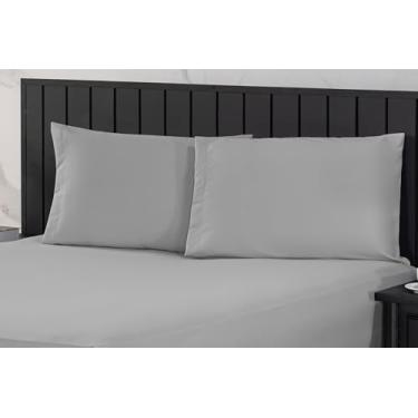 Imagem de Jogo de Cama King 400 Fios Percal 03 Pçs com Barra, Antiácaro, Antipilling e Toque Macio (Cinza)