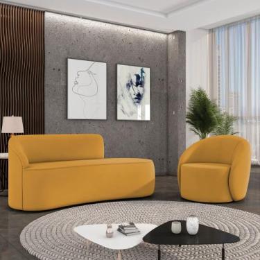 Imagem de Sofá 3 Lugares Orgânico 180cm Morgan e Poltrona Lua Veludo D03 - D'Ros