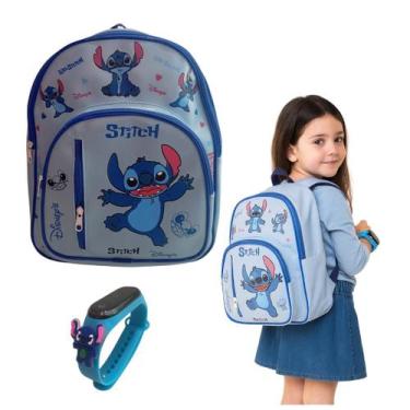 Imagem de Mochila Feminina Menina Stitch Disney Com Relogio Stitch