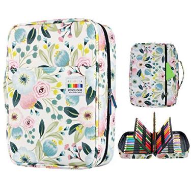 Imagem de Estojo de lápis de cor YOUSHARES para 220 peças de lápis de cor Prismacolor, estojo de caneta de grande capacidade organizador para lápis de cor Crayola e caneta de gel (flores de aquarela)