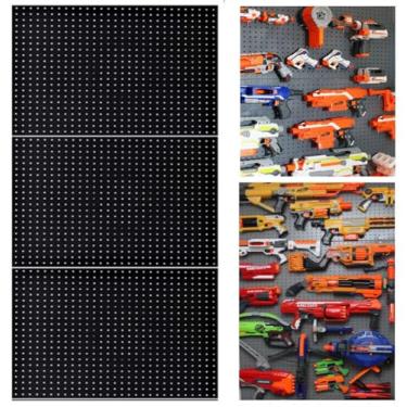 Imagem de Feito nos EUA – Organizador de parede Pegboard 3 ea 61 cm x 40,6 cm painéis de plástico Pegboard – 182,88 cm de largura – Kit P-202 B Organização de Garagem para Organizador de Ferramentas de Bancada de Trabalho – Placa Tuff Peg Board