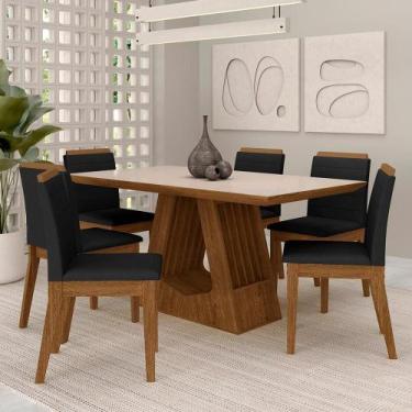 Imagem de Mesa Málaga 1,6 Com 6 Cadeiras Estofadas Freijó/off/suede Preto - M.a 