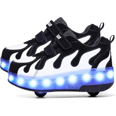 Imagem de Aikuass Tênis de skate com rodas com luzes LED carregáveis por USB para meninos e meninas e crianças, B032 - Rodas duplas - preto/branco, 1 Little Kid