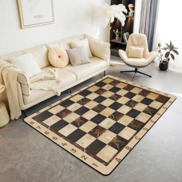 Imagem de Tapete de xadrez internacional para sala de estar, 9,5 x 1,5 m, vintage esportivo, jogo de xadrez, marrom para piso interno, tapete decorativo antiderrapante com estampa geométrica de madeira