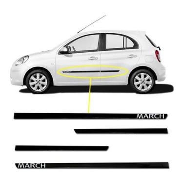 Imagem de Friso Lateral Slim March 2011 a 2023 Kit Black (Preto Brilhante) Adesi