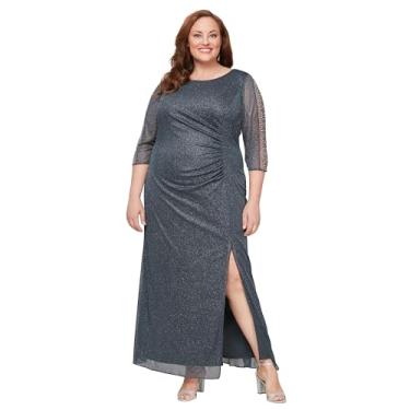 Imagem de S.L. Fashions Vestido feminino longo comprimento franzido cintura formal mãe do vestido com contas ilusão 3/4 mangas (tamanho grande), Fumê, 52