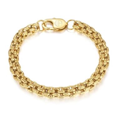 Imagem de WP WEPICK Pulseiras masculinas banhadas a ouro 18 quilates pulseira masculina de aço inoxidável sem manchas caixa de presente de joias de aniversário, 7 inch, Sem Pedra Preciosa