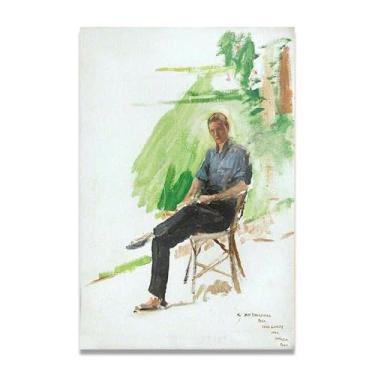 Imagem de Impressão em tela Study On A Garden Chair John Lavery Irish Realist Portrait & War Scenes – Arte de parede vintage para casa 30 x 45 cm sem moldura