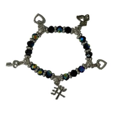 Imagem de Pulseira Exu Cristal Preto Ab Pingentes Prata E Silicone