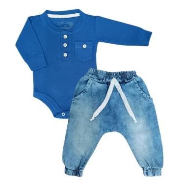 Imagem de Conjunto Roupa Bebê Body Manga Longa Calça Jeans - Patrulha Street, Az