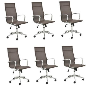 Imagem de Conjunto 6 Cadeiras de Escritório Presidente Giratória Sevilha Alta Tela Café