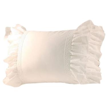 Imagem de Fronha com babados, capa de algodão bordado chique gasto, fronha decorativa com acabamento em renda para cama e sofá/48 x 73 cm