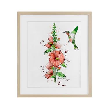 Imagem de Stupell Industries Impressão emoldurada de beija-flor e hollyhock design sob vidro por Susan Lugar, 21 x 17