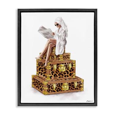 Imagem de Stupell Industries Reading Atop Suitcases Black Framed Floater Canvas Wall Art Design por Ziwei Li, 21 x 17