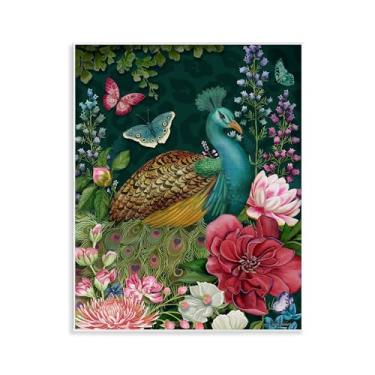 Imagem de Stupell Industries Design artístico de placa de parede pavão jardim selvagem por Nicole Tamarin, 14 x 11