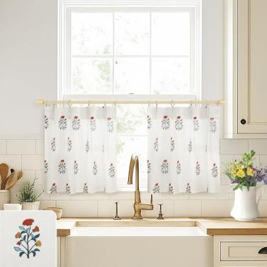 Imagem de Cortinas vermelhas de Natal para janela de cozinha sobre a pia, vintage fazenda peculiar divertido floral café pequeno cortinas de armário 45,7 cm de comprimento