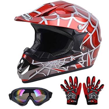Imagem de OUMURS DOT Capacete de bicicleta suja juvenil, capacetes de quadriciclo infantil com luvas, óculos de proteção para meninos e meninas de 5 a 14 anos, capacete de quatro rodas infantil motocross BMX MX