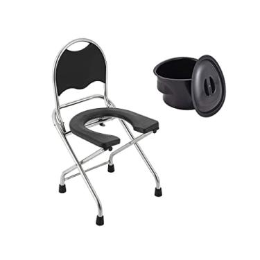 Imagem de ZZTWER Cadeira dobrável para banheiro/cadeira de chuveiro portátil cadeira de acampamento assento de vaso sanitário com encosto, cadeira de banheiro para idosos cadeira de chuveiro dobrável para