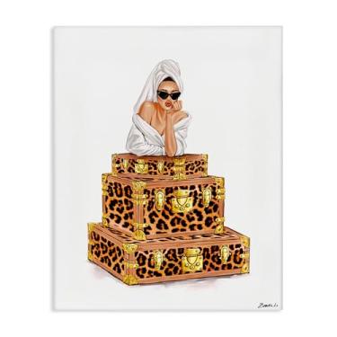 Imagem de Stupell Industries Design de arte de parede em tela de roupão feminino e malas de Ziwei Li, 50 x 40 cm