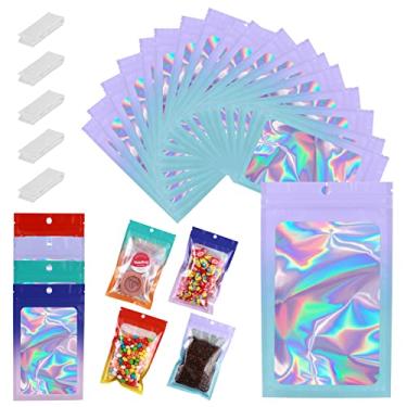 Imagem de 200 PCS 4.7x7.9 Smell Proof Mylar Bags for Food Storage,Resealable Mylar Bags Gradient for Kitchen Organization with Clear Window,Holographic Ziplock Packaging Bag for Candy,Cookies and Small Jewelry(purple/blue)